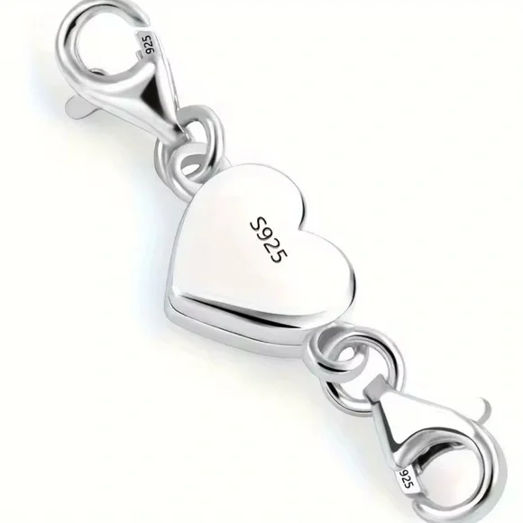 .925 Sterling Silver Heart Jewelry Connector Clasp Magnetic Necklace Clasp - Picture 1 of 3